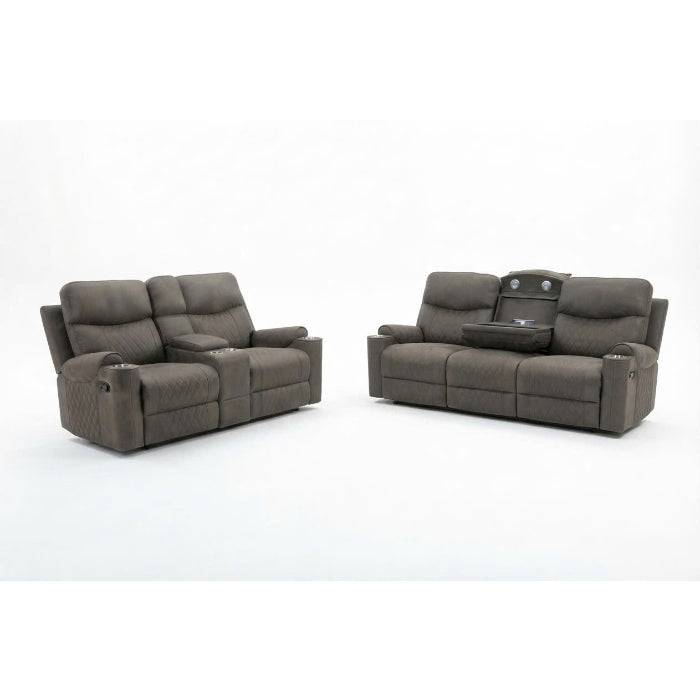 2-Piece Grey High Performance Fabric Sofa Loveseat Set with Motion Recliners – 8306-2PC