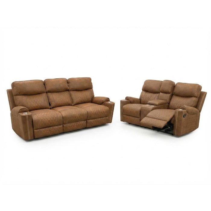 2-Piece Brown High Performance Fabric Sofa Loveseat Set with Motion Recliners – 8307-2PC