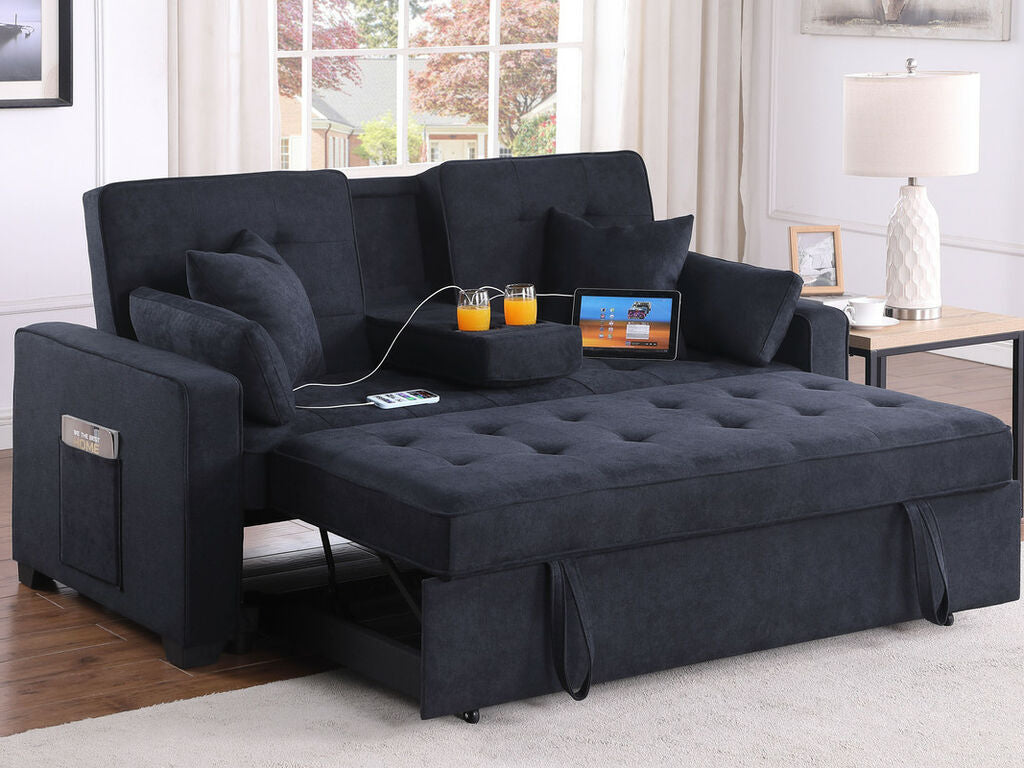 83080 Codt II grey woven fabric pop up sleep area fold down back center drop down cup holder with USB sofa sleeper