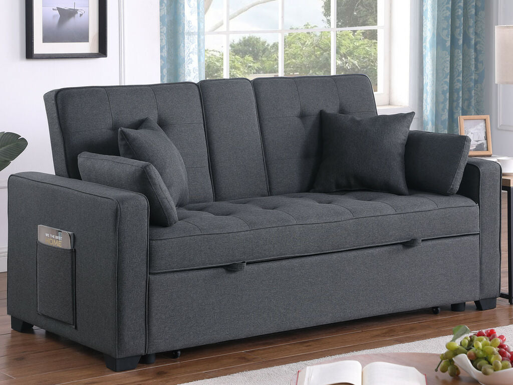 83083 Codt II dark grey linen fabric pop up sleep area fold down back center drop down cup holder with USB sofa sleeper