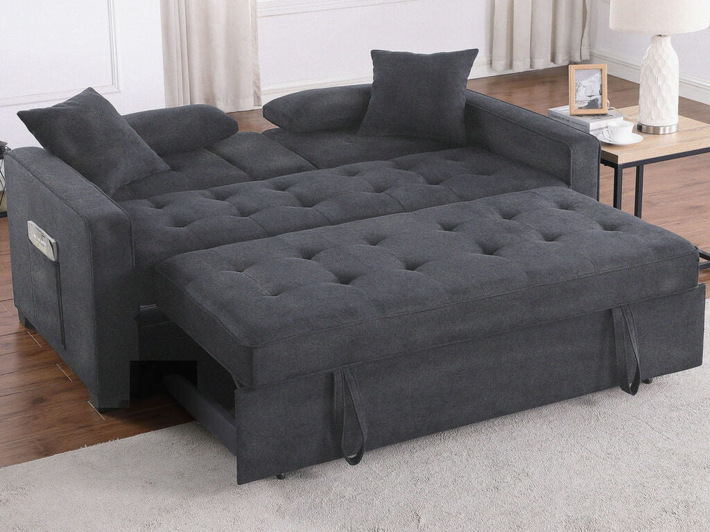 83083 Codt II dark grey linen fabric pop up sleep area fold down back center drop down cup holder with USB sofa sleeper