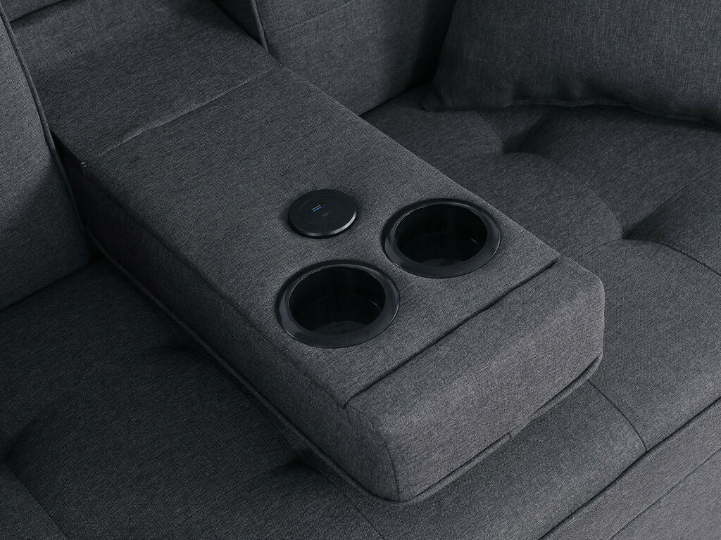 83083 Codt II dark grey linen fabric pop up sleep area fold down back center drop down cup holder with USB sofa sleeper