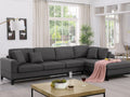 83110 2 pc Redford dark grey woven linen like fabric sectional sofa with RAF chaise black wood frame legs