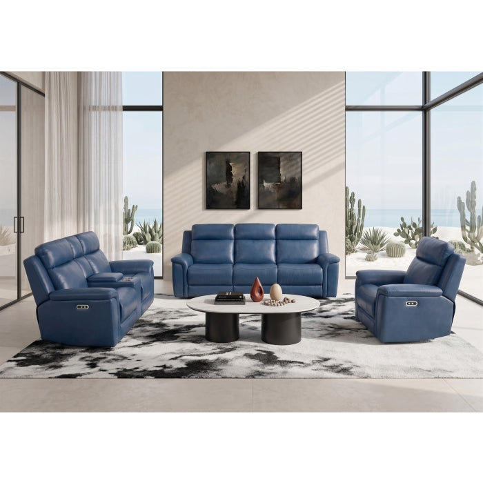 Navy Blue Leather Match Power Motion Recliner Sofa & Loveseat Set – 8313-2PC