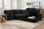 Homelegance Ridge Black Plush Corduroy Sectional Sofa with Storage Chaise and Pull-Out Sleeper – 8317BLK