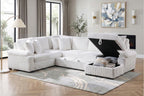 Homelegance Ridge White Plush Corduroy Sectional Sofa with Storage Chaise and Pull-Out Sleeper – 8317WHT
