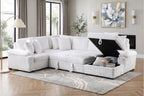 Homelegance Ridge White Plush Corduroy Sectional Sofa with Storage Chaise and Pull-Out Sleeper – 8317WHT