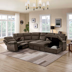 3-Piece Dark Brown Chenille Fabric Power Recliner Sectional Sofa with Sleeper, Storage Chaise & Console – 8318