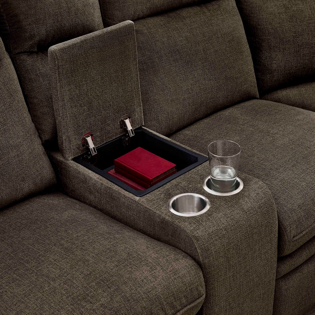 3-Piece Dark Brown Chenille Fabric Power Recliner Sectional Sofa with Sleeper, Storage Chaise & Console – 8318