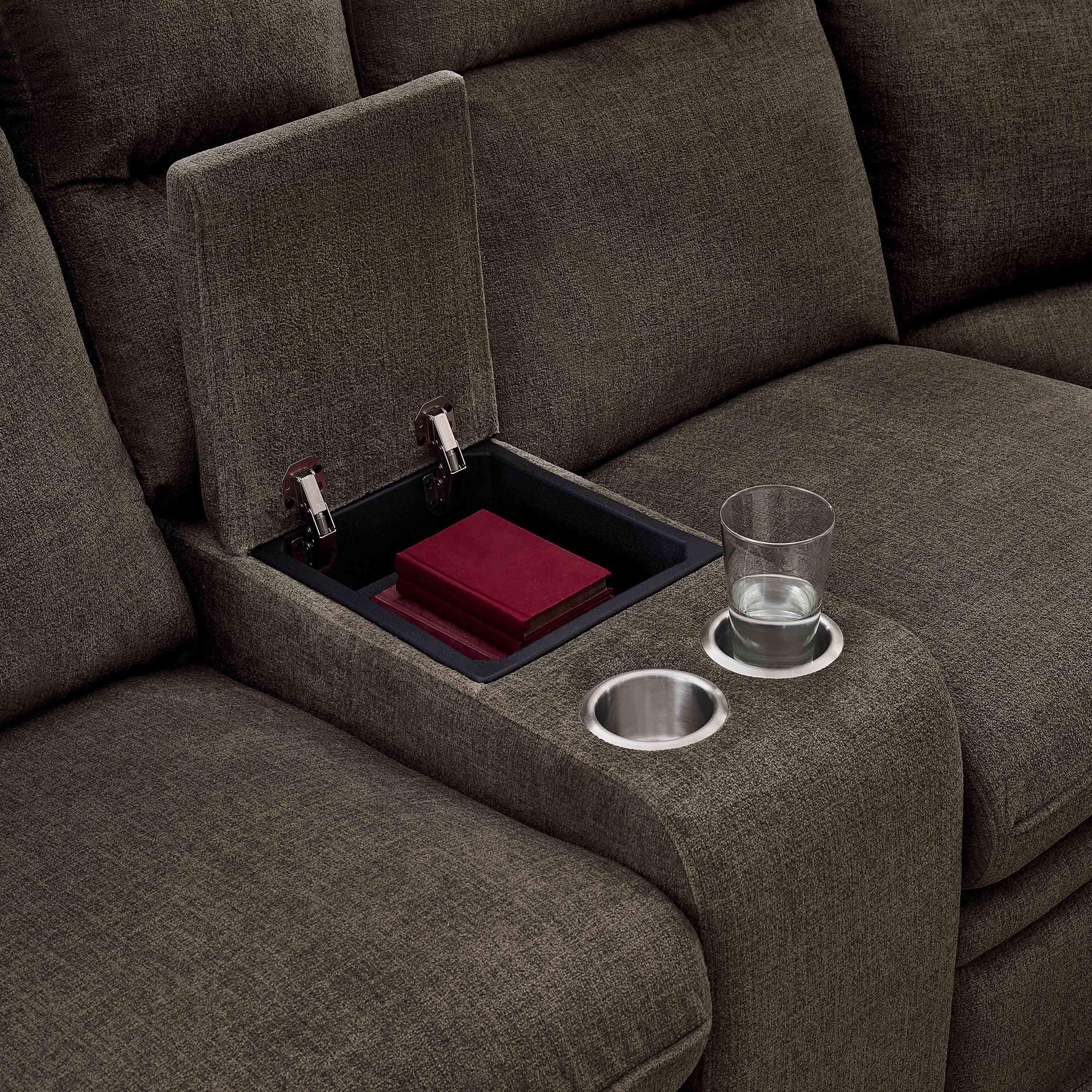 3-Piece Dark Brown Chenille Fabric Power Recliner Sectional Sofa with Sleeper, Storage Chaise & Console – 8318