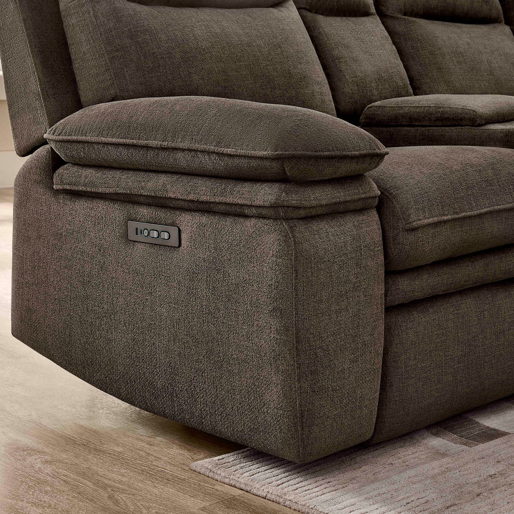 3-Piece Dark Brown Chenille Fabric Power Recliner Sectional Sofa with Sleeper, Storage Chaise & Console – 8318