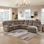 3-Piece Taupe Chenille Fabric Power Recliner Sectional Sofa with Sleeper, Storage Chaise & Console – 8319