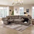 3-Piece Taupe Chenille Fabric Power Recliner Sectional Sofa with Sleeper, Storage Chaise & Console – 8319