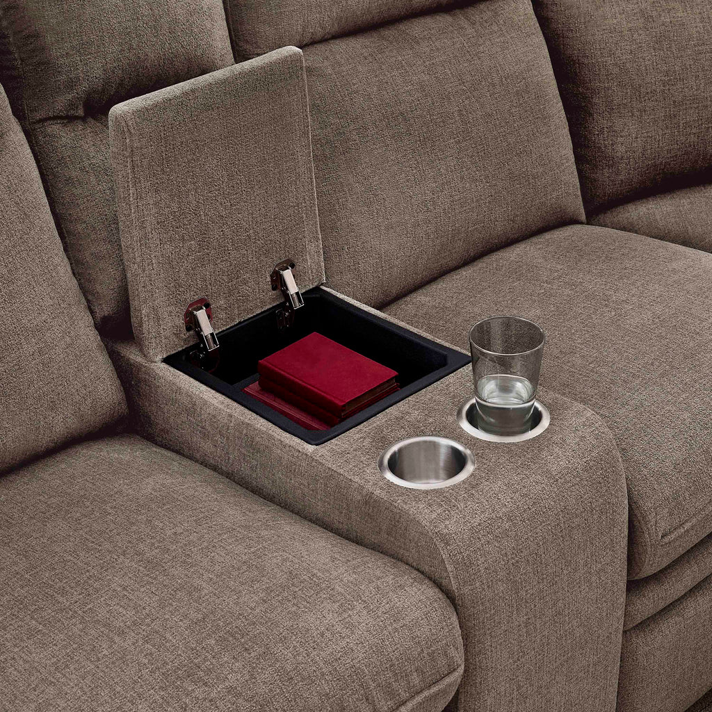 3-Piece Taupe Chenille Fabric Power Recliner Sectional Sofa with Sleeper, Storage Chaise & Console – 8319