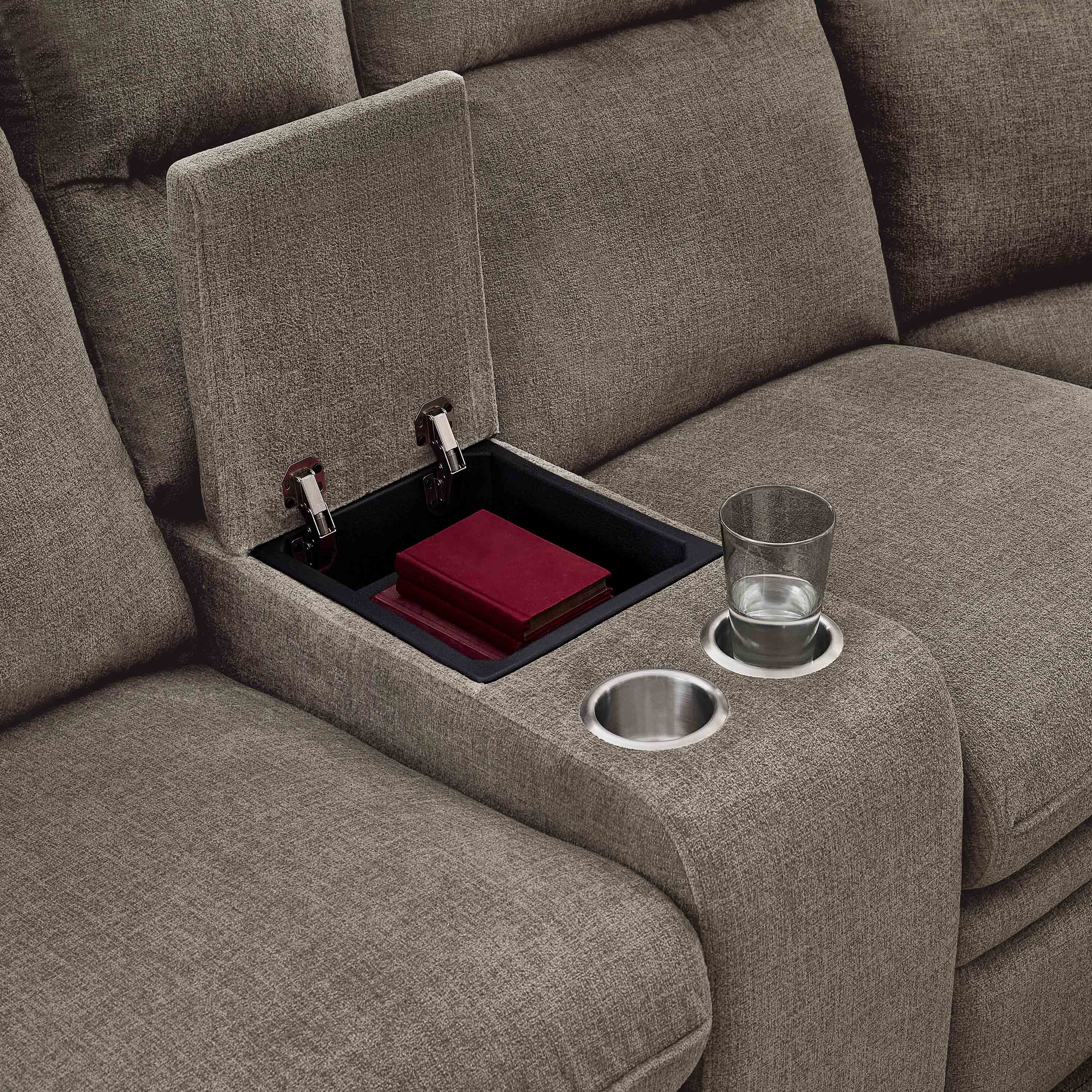 3-Piece Taupe Chenille Fabric Power Recliner Sectional Sofa with Sleeper, Storage Chaise & Console – 8319