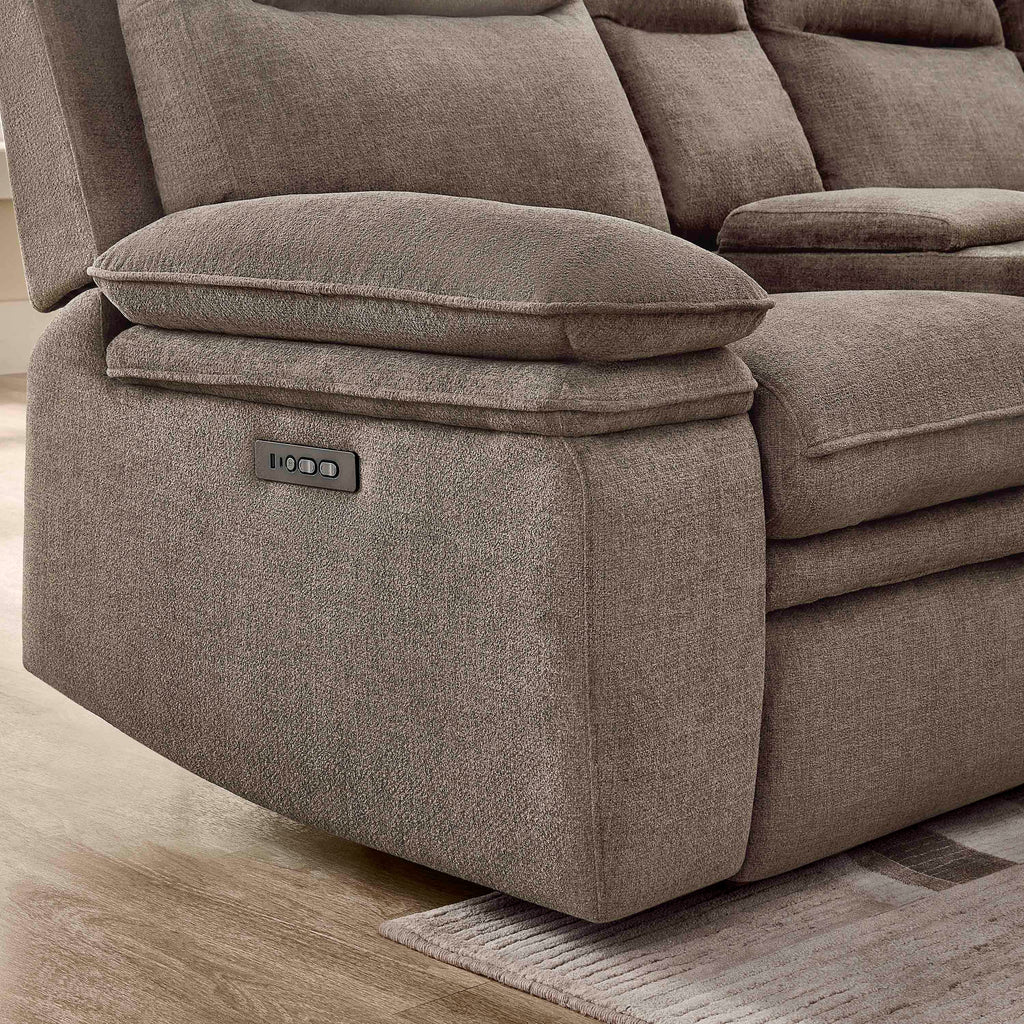 3-Piece Taupe Chenille Fabric Power Recliner Sectional Sofa with Sleeper, Storage Chaise & Console – 8319