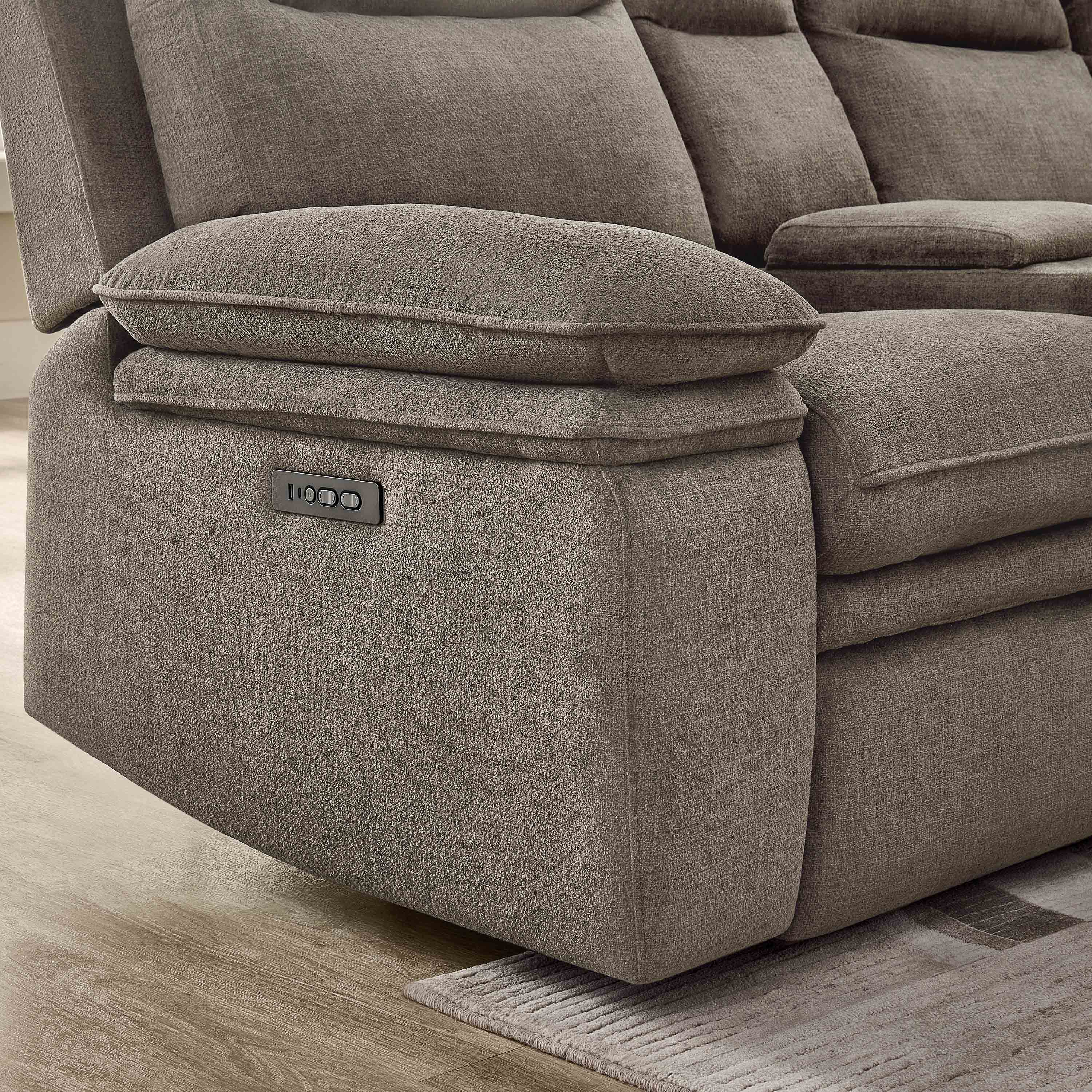 3-Piece Taupe Chenille Fabric Power Recliner Sectional Sofa with Sleeper, Storage Chaise & Console – 8319