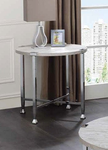 Acme 83212 Foundry select cerie brecon white oak finish wood top chrome metal frame round end table