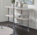Acme 83213 Foundry select cerie brecon white oak finish wood top chrome metal frame sofa entry hall console table