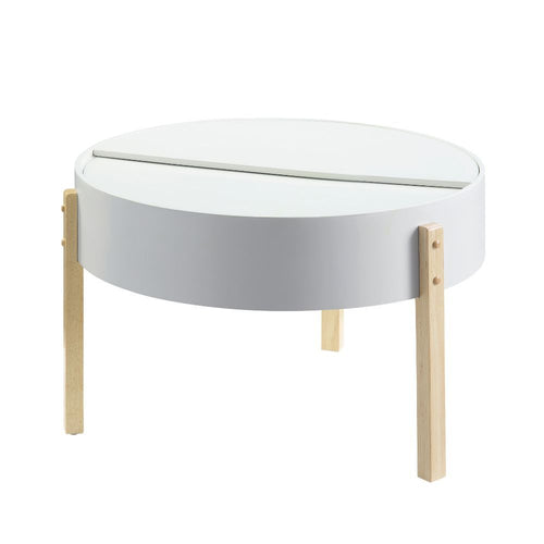 Acme 83215 Orren ellis murtaz botfish mid century modern natural and white finish round coffee table