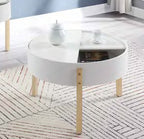 Acme 83215 Orren ellis murtaz botfish mid century modern natural and white finish round coffee table