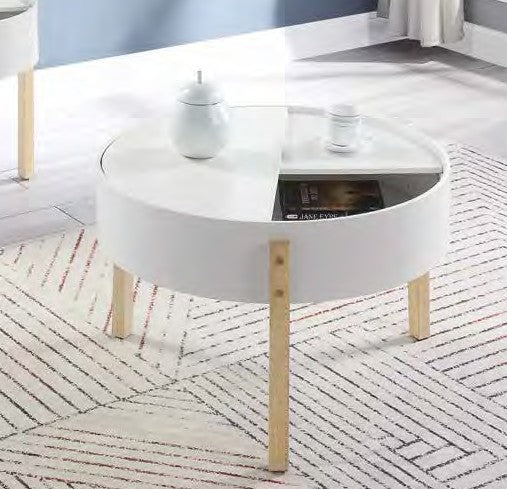 Acme 83215 Orren ellis murtaz botfish mid century modern natural and white finish round coffee table