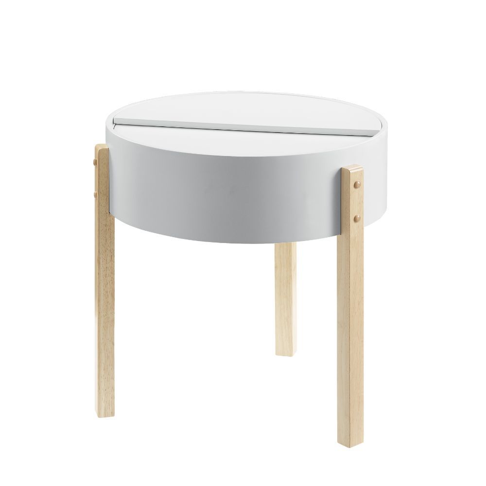 Acme 83217 Orren ellis murtaz botfish mid century modern natural and white finish round end table