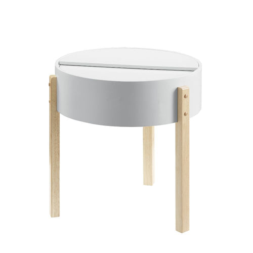 Acme 83217 Orren ellis murtaz botfish mid century modern natural and white finish round end table