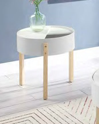 Acme 83217 Orren ellis murtaz botfish mid century modern natural and white finish round end table