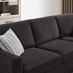 Black Chenille L-Shaped Sectional Sofa with Ottoman and Square Arms – 8328