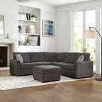 Dark Grey Chenille L-Shaped Sectional Sofa with Ottoman and Square Arms – 8329