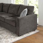 Dark Grey Chenille L-Shaped Sectional Sofa with Ottoman and Square Arms – 8329