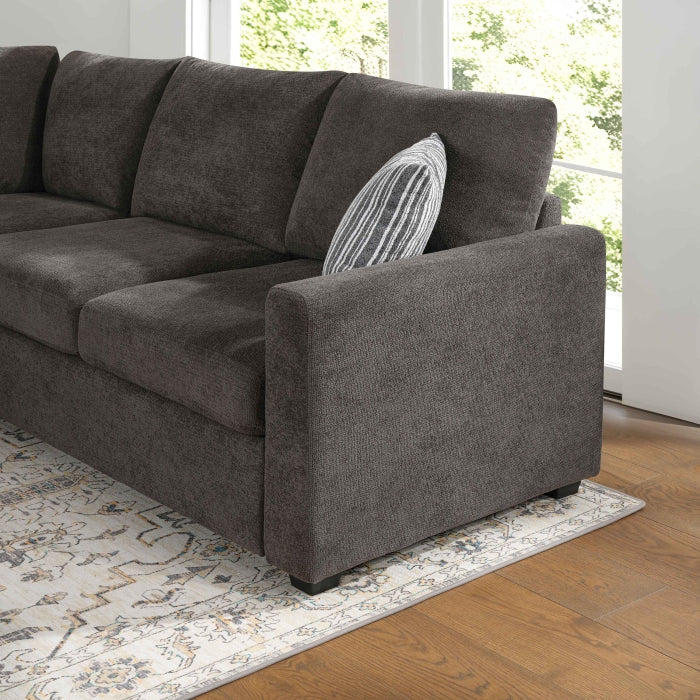 Dark Grey Chenille L-Shaped Sectional Sofa with Ottoman and Square Arms – 8329