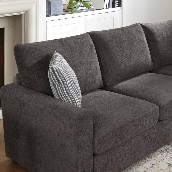 Dark Grey Chenille L-Shaped Sectional Sofa with Ottoman and Square Arms – 8329