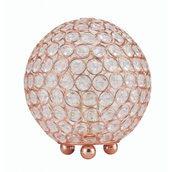 SH Lighting 8330RG Metallic rose gold finish metal round faux crystal sphere table lamp