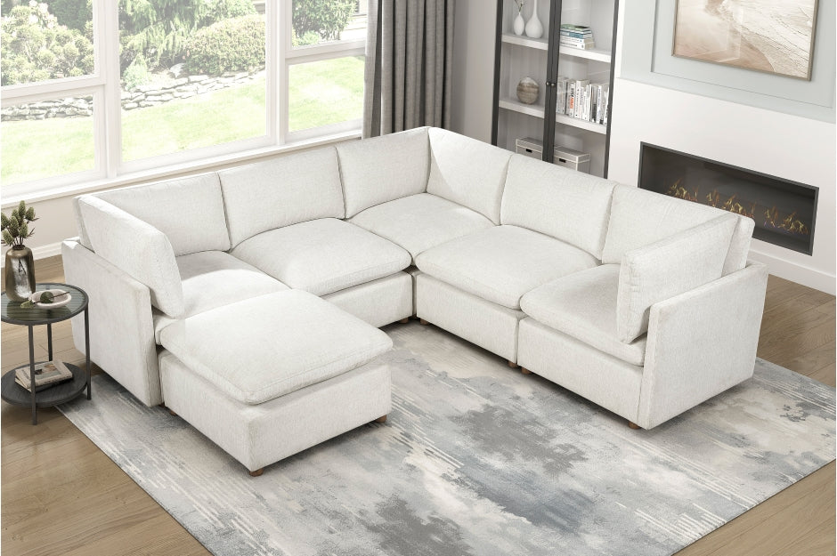 Homelegance Annex Beige Chenille 6-Piece Modular Sectional Sofa with Ottoman – 8338BE-63CR2ACOT