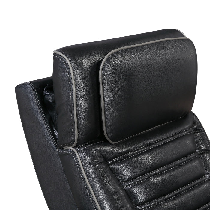 Cyber 2-Piece Power Motion Sofa & Loveseat Set – Black Top Grain Leather with Massage, Heat & Bluetooth – 8344BLK-2PWHM