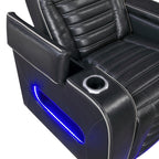 Cyber 2-Piece Power Motion Sofa & Loveseat Set – Black Top Grain Leather with Massage, Heat & Bluetooth – 8344BLK-2PWHM