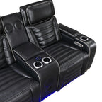 Cyber 2-Piece Power Motion Sofa & Loveseat Set – Black Top Grain Leather with Massage, Heat & Bluetooth – 8344BLK-2PWHM