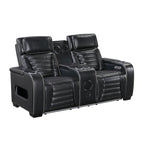 Cyber 2-Piece Power Motion Sofa & Loveseat Set – Black Top Grain Leather with Massage, Heat & Bluetooth – 8344BLK-2PWHM