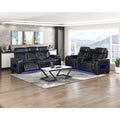 Cyber 2-Piece Power Motion Sofa & Loveseat Set – Black Top Grain Leather with Massage, Heat & Bluetooth – 8344BLK-2PWHM