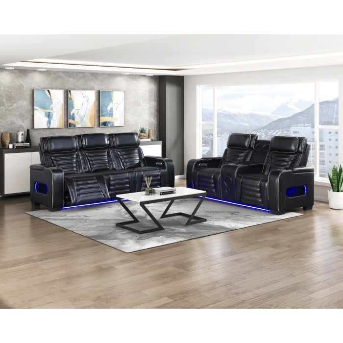 Homelegance 8344BLK-2PWHM 2 pc Cyber black top grain leather power motion sofa and love seat set recliner ends wall hugger