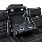 Cyber 2-Piece Power Motion Sofa & Loveseat Set – Black Top Grain Leather with Massage, Heat & Bluetooth – 8344BLK-2PWHM