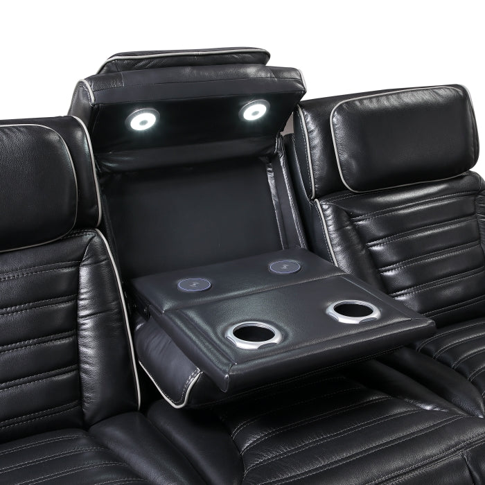 Homelegance 8344BLK-2PWHM 2 pc Cyber black top grain leather power motion sofa and love seat set recliner ends wall hugger