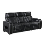 Cyber 2-Piece Power Motion Sofa & Loveseat Set – Black Top Grain Leather with Massage, Heat & Bluetooth – 8344BLK-2PWHM