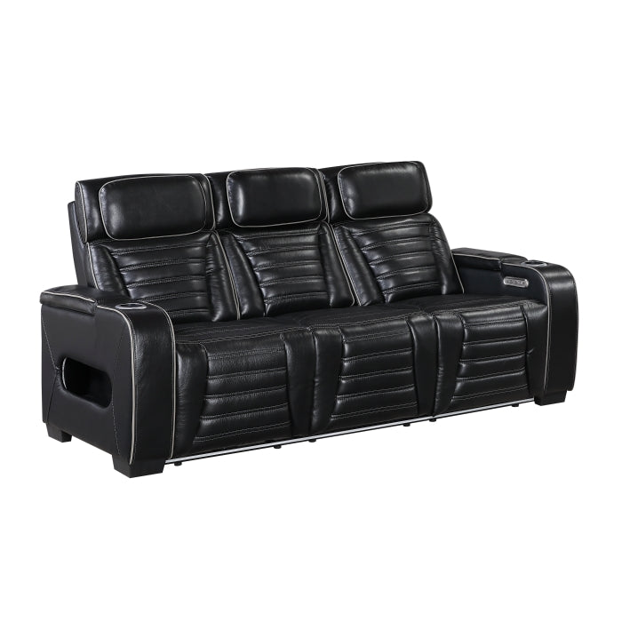 Homelegance 8344BLK-2PWHM 2 pc Cyber black top grain leather power motion sofa and love seat set recliner ends wall hugger