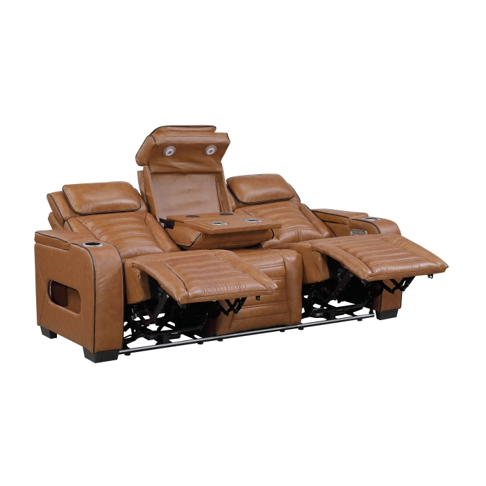 Homelegance 8344BRW-2PWHM 2 pc Cyber brown top grain leather power motion sofa and love seat set recliner ends wall hugger