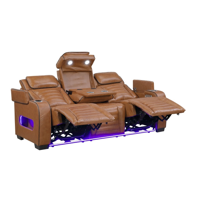 Homelegance 8344BRW-2PWHM 2 pc Cyber brown top grain leather power motion sofa and love seat set recliner ends wall hugger