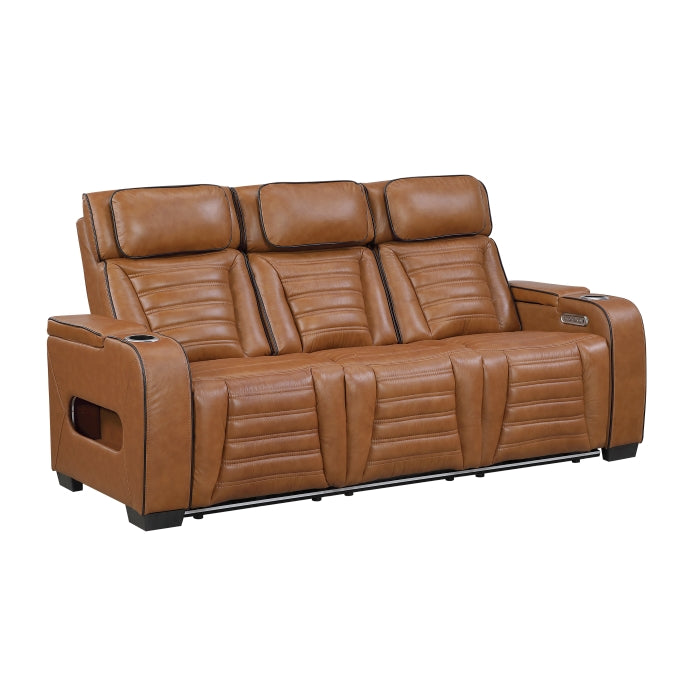 Homelegance 8344BRW-2PWHM 2 pc Cyber brown top grain leather power motion sofa and love seat set recliner ends wall hugger