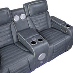 Cyber 2-Piece Power Motion Sofa & Loveseat Set – Blue Top Grain Leather with Massage, Heat & Bluetooth – 8344BUE-2PWHM